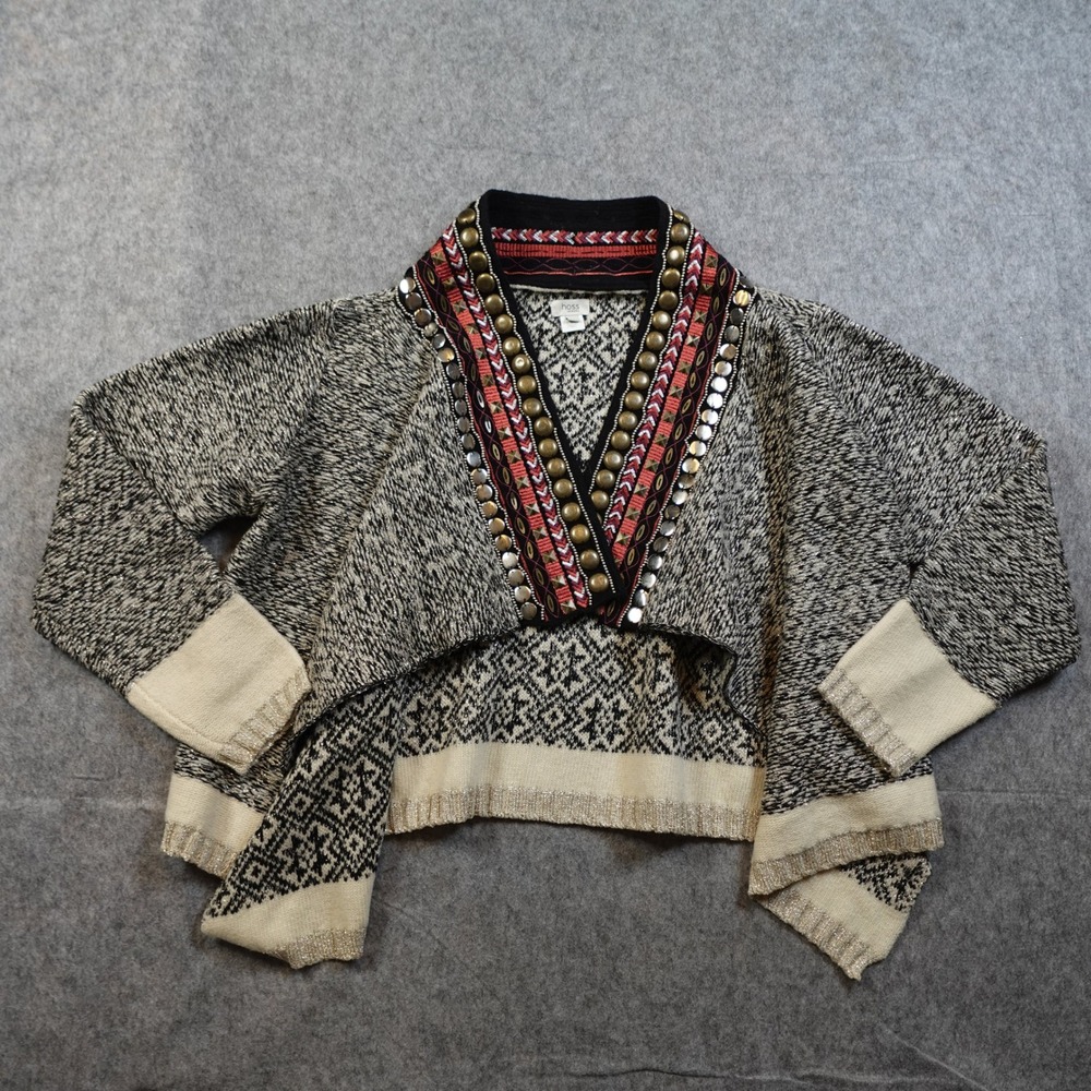 Hoss Intropia Sweater Womens Medium Cardigan Lambswool Knit Waterfall‎ Beaded
